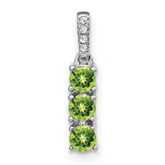14k White Gold 3-stone Peridot & Diamond Pendant